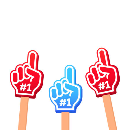Color gloves icon. Hand up with number 1 text. Victory. Support concept. Vector on isolated white background.のイラスト素材