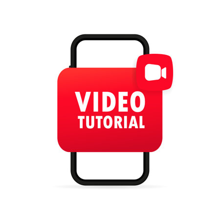Video tutorials button. Watching webinar, streaming video online on smartphone. Vector on isolated white background.のイラスト素材