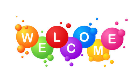 Welcome banner with color drops. Vector on isolated white background.のイラスト素材