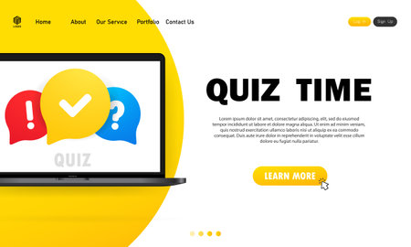 Quiz online on laptop. The concept is the question with the answer. Quiz time. Website. Vector illustration.のイラスト素材