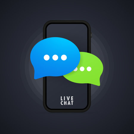 Live chat banner. Message icon in flat design in smartphone. Communication. Conversation sign.のイラスト素材