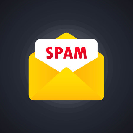 Envelope with spam. Stop spam vector illustration. Email SPAM, vector icon. Spamming mailbox concept. Email box hacking, spam warning.のイラスト素材