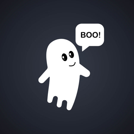 Ghost banner. Cute Halloween ghost with speech bubble. Boo. Happy Halloween.のイラスト素材