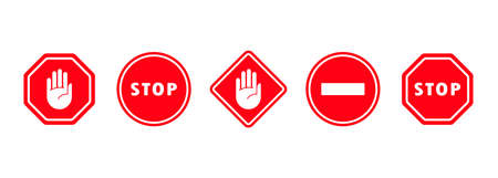 Traffic stop signal icon set. Warning and attention. Vector on isolated white background. EPS 10.のイラスト素材