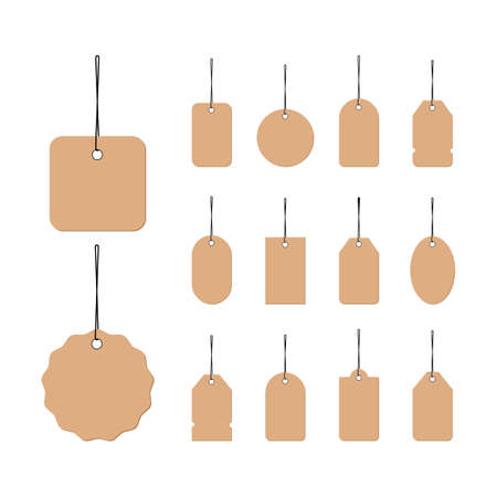 Clothing size label icon in black. Small, large and extra large sizes. Blank tags. Isolated on white background. Vector EPS 10.のイラスト素材