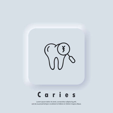 Cracked tooth icon. Dental and medicine. Caring for teeth, broken teeth and cavities. Vector. Neumorphic UI UX white user interface web button. Neumorphismのイラスト素材