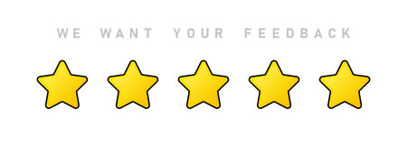 We want your feedback illustration. Giving five stars rating. Review. Positive feedback concept.