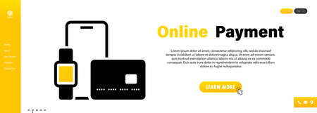 Online shopping or e-commerce icon. Concepts mobile payments. Smartphone, bank card and pointer with button pay. Transfer money from the card.のイラスト素材