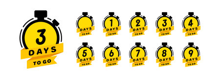 Days to go icon set. Countdown left days banner. Vector on isolated white background.