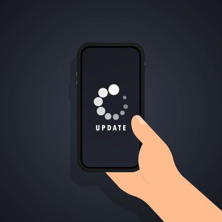 Phone update banner. System software update. The process of loading into the smartphone screen. Vector on isolated background. EPS 10.のイラスト素材