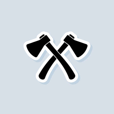 Lumberjack Axes Crossed sticker. Woodwork and mechanic labels, badges, emblems. Crossed axes. Ax silhouette. Two crossed ax camping equipment. Vector on isolated white background.のイラスト素材