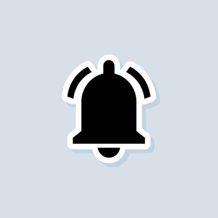 Notification sticker. Notification bell icon for incoming inbox message. Bell ring for alarm clock and smartphone application alert. Vector on isolated background.のイラスト素材