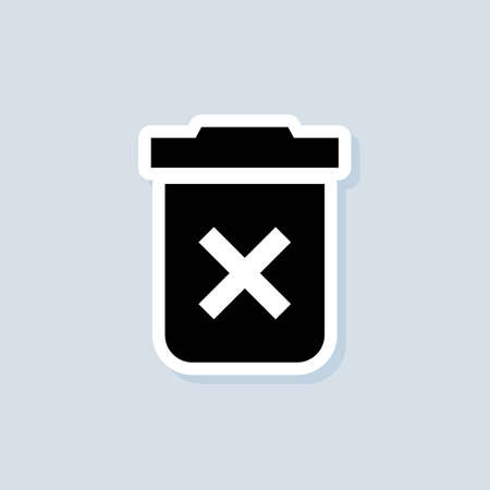Delete button sticker. Trash can icon. Rubbish basket. Vector on isolated background.のイラスト素材