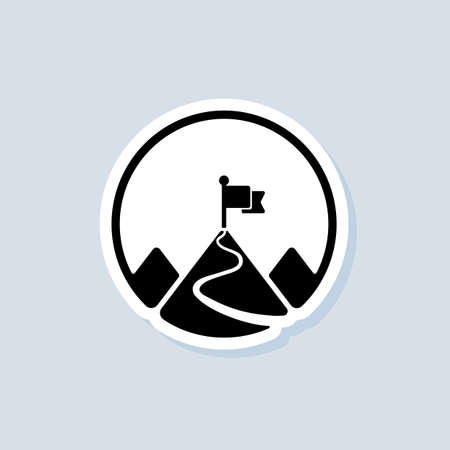Mission sticker,  icon. Mountain with a flag. Vector on isolated background.のイラスト素材