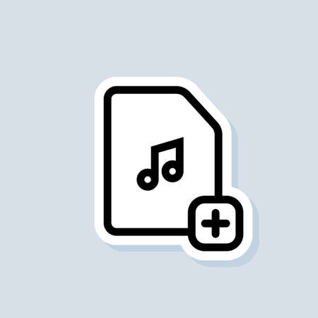 Music folder sticker, icon. Vector. Add music. Music folder with addition sign. Vector on isolated white background.のイラスト素材