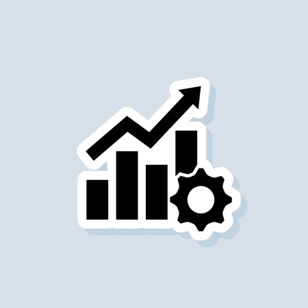 Performance sticker. Chart, progress, up arrow and gear. Vector on isolated background.のイラスト素材