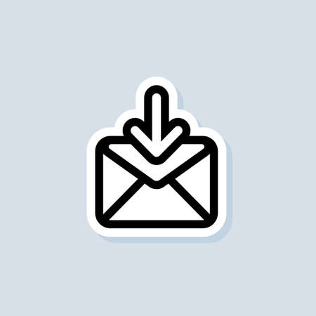 Email and messaging sticker. Envelope with arrow down. Email Icon. Newsletter logo. Email marketing campaign. Vector on isolated background. EPS 10.のイラスト素材