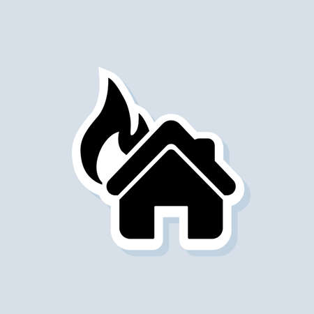 House on fire sticker. House Fire Logo. Vector on isolated background. EPS 10.のイラスト素材