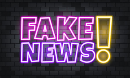 Fake news neon text on the stone background. Fake news. For business, marketing and advertising. Vector on isolated background.のイラスト素材
