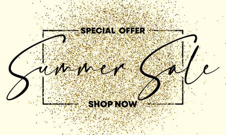 Special offer Summer sale text on the Gliiter gold texture. Design element. For business, marketing and advertising. Vector on isolated background.のイラスト素材