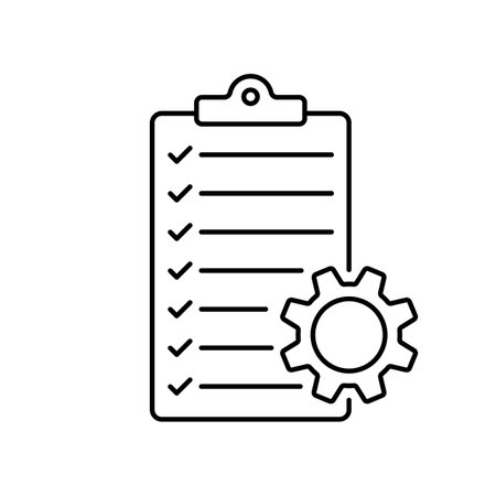 Checklist with gear icon. software development. Technical support check list icon. management concept. Vector on isolated background. EPS 10.のイラスト素材