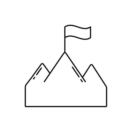 Flag on the top of the mountain. The path to achieving goals, the concept of success. Concept of achieving goal or target, strategy and business planning. Vector on isolated background. EPS 10.のイラスト素材