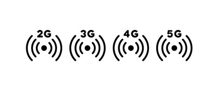 Wireless signal icon set. 2g 3g 4g 5g mobile communication technology. Vector isolated white background. EPS 10.のイラスト素材