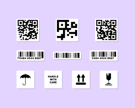 Qr and bar code icon set. product scan code. Vector isolated white background. EPS 10.のイラスト素材