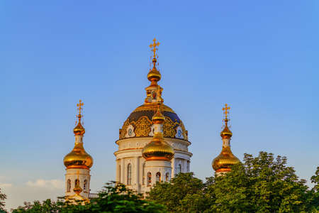 Beautiful church in the rays of the setting sunの写真素材