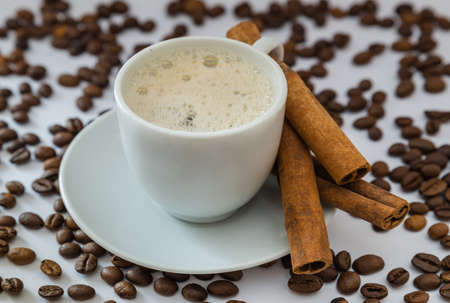 Cup of coffee on whiteの写真素材