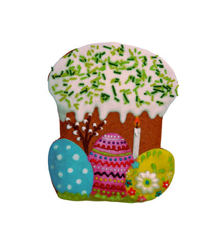 Easter cake isolated on white background, ginger biscuitの写真素材