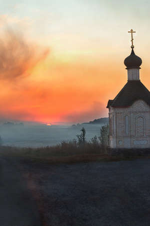 chapel in the rays of the setting sunの写真素材