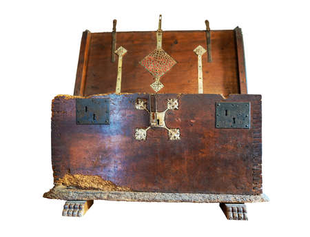 Vintage wooden chest isolated on white background.の写真素材