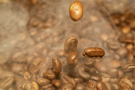 coffee beans close-up smoke, backgroundの写真素材