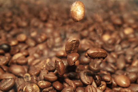 coffee beans close-up smoke, backgroundの写真素材