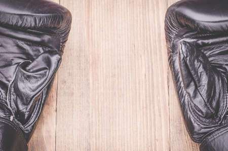 Top view of black boxing glovesの写真素材