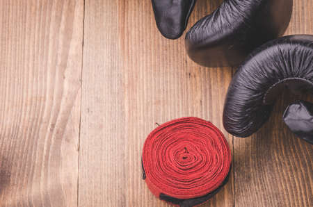 gloves for boxing top view / black gloves for boxing top viewの写真素材