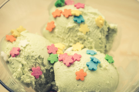 Pistachio ice cream in glass close upの写真素材