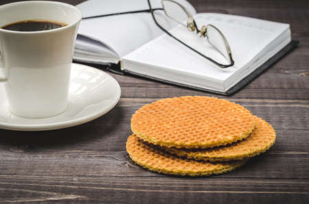 Waffles on a wooden background / Waffles on a wooden tableの写真素材