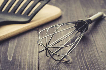 kitchen accessories on a dark wooden backgroundkitchen accessories on a dark wooden background. Selective focusの写真素材