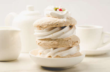 Breakfast whith Coffe and dessert/Breakfast whith Coffe and dessert on a white background. Selective focusの写真素材