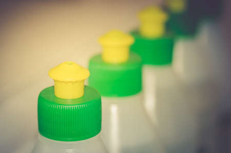 bottles with construction glue/row from bottles for glue, selective focusの写真素材