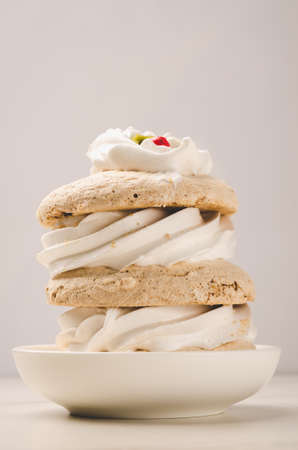 multilayered white cream cake/multilayered white cream cake, selective focusの写真素材