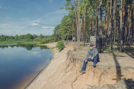 Relax on the river bank. Redax in nature.の写真素材