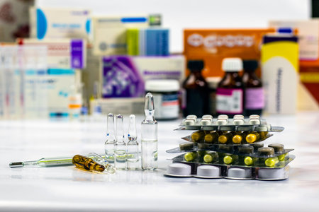 A set of medicines for treatment. Pharmaceutical drug, medicine in a container for treatment....