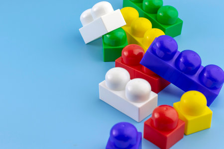 Colorful plastic toy blocks or brick toys. Child development concept.の写真素材
