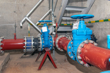 Water supply system for industrial use. Gate valves and pumps.