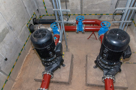 Water centrifugal pump with pipelines and valves for supplying water to the fire extinguishing...