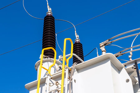 high voltage transformer with high voltage insulators.