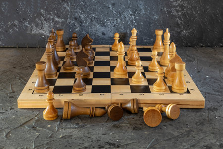 Chess is in front of other chess. The concept of a leader is to have courage and challenge in...